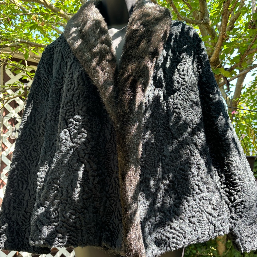 Vintage Montgomery Ward Black Persian Curly Lamb’s Wool Coat.